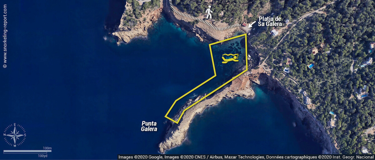 Carte snorkeling à Punta Galera, Ibiza