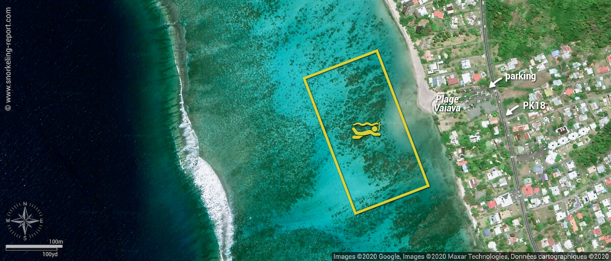 Carte snorkeling à la Plage Vaiava (PK18), Tahiti