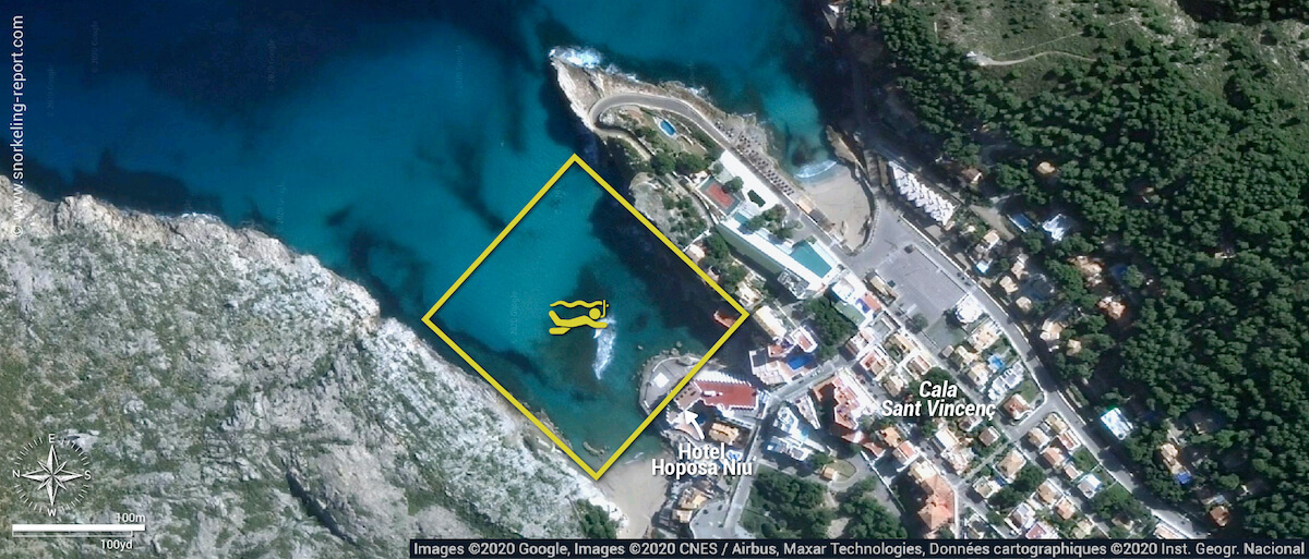 Cala Sant Vicenç snorkeling map, Mallorca