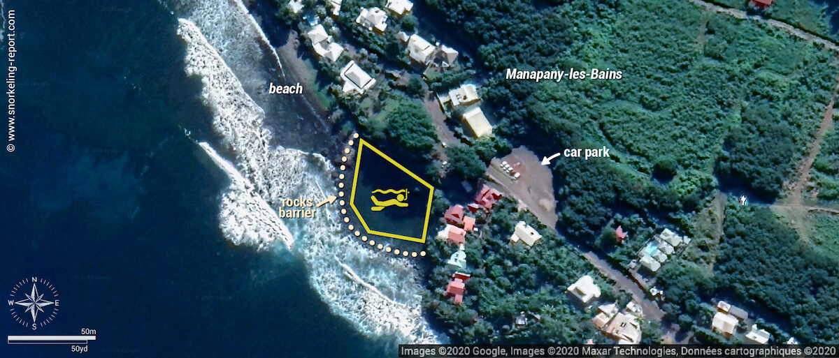 Manapany snorkeling map, Reunion Island