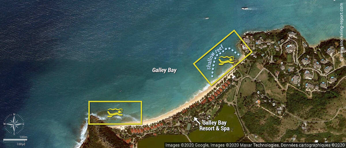 Galley Bay snorkeling map, Antigua