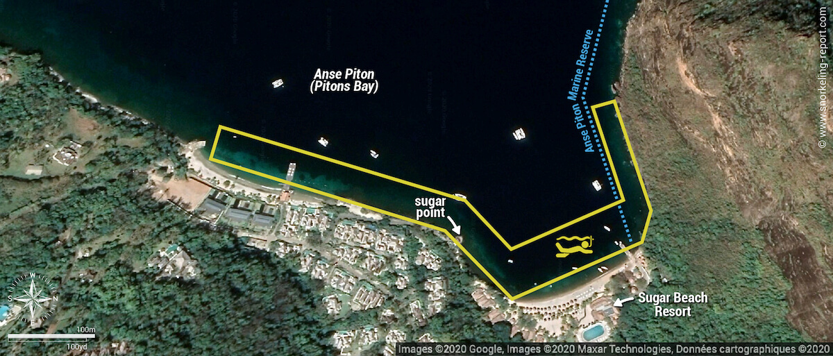 Sugar Beach Anse Piton snorkeling map