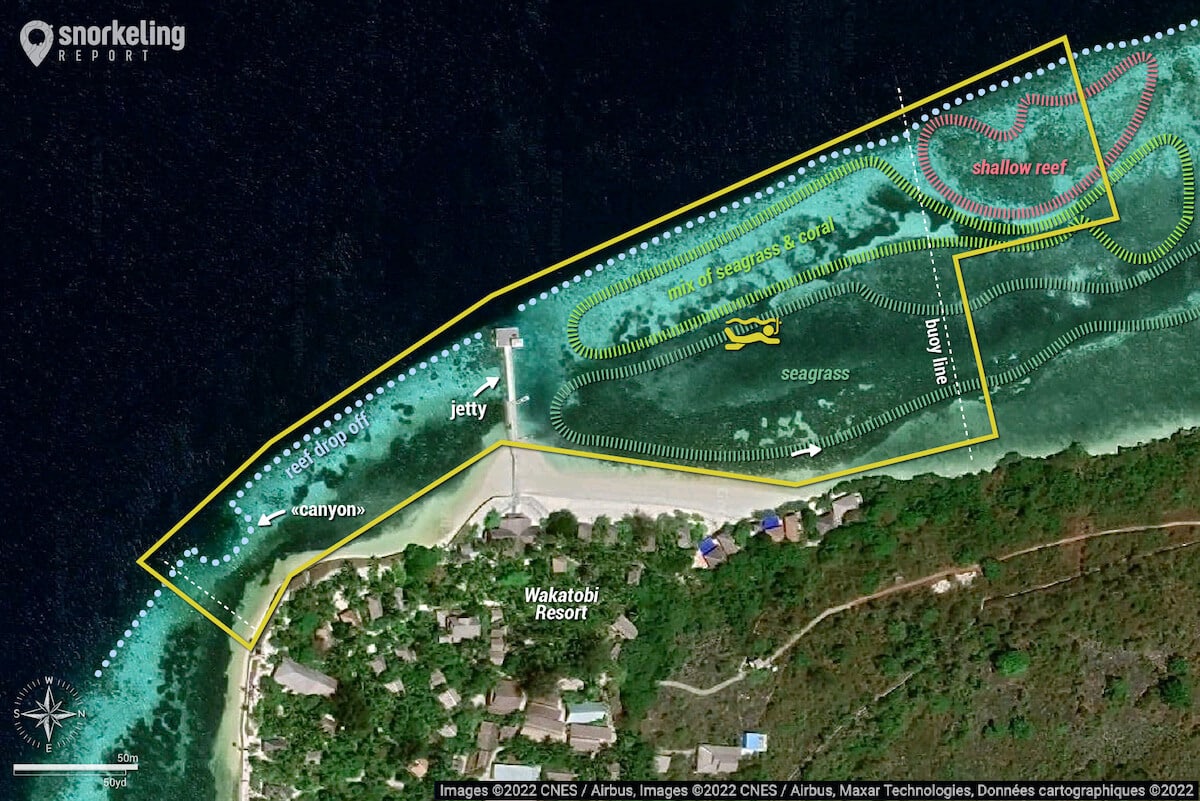 Wakatobi Resort's house reef snorkeling map