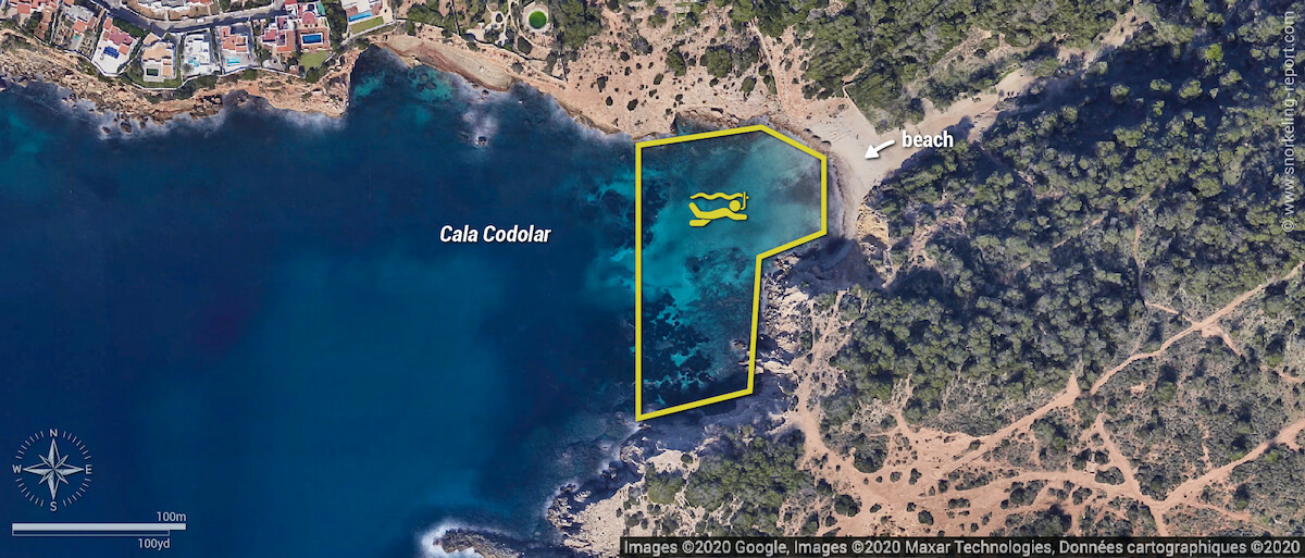 Cala Codolar snorkeling map, Ibiza