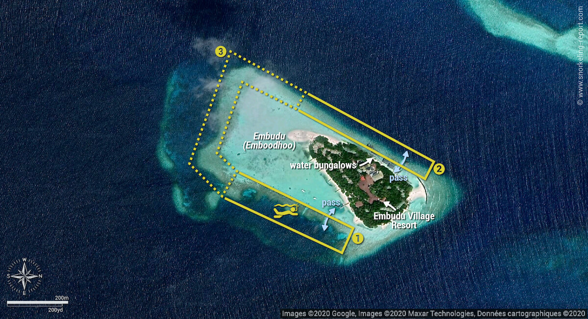 Embudu Village snorkeling map, Maldives