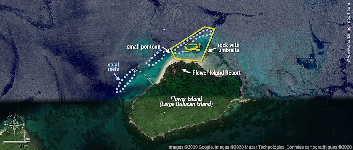 Flower Island Resort snorkeling map, Palawan