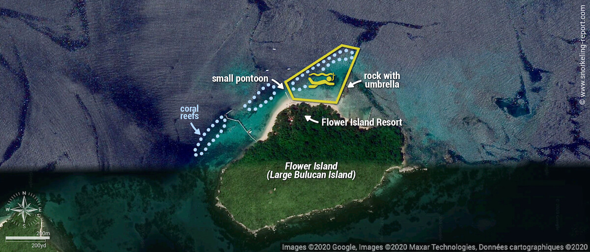 Flower Island Resort snorkeling map, Palawan