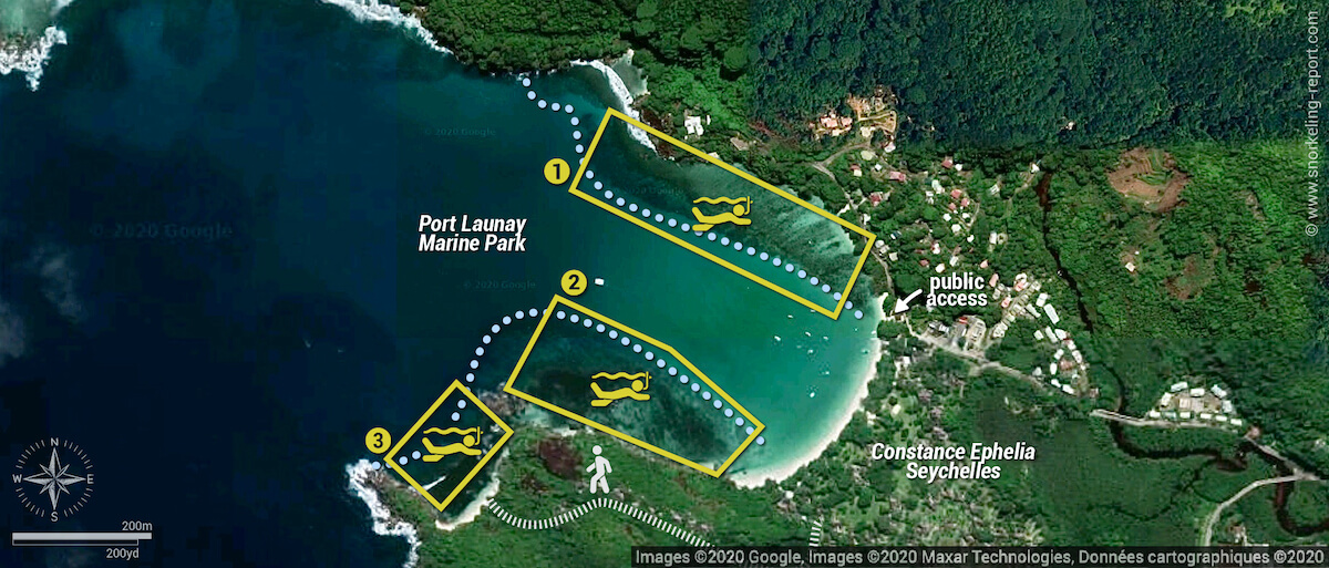 Port Launay Marine Park snorkeling map