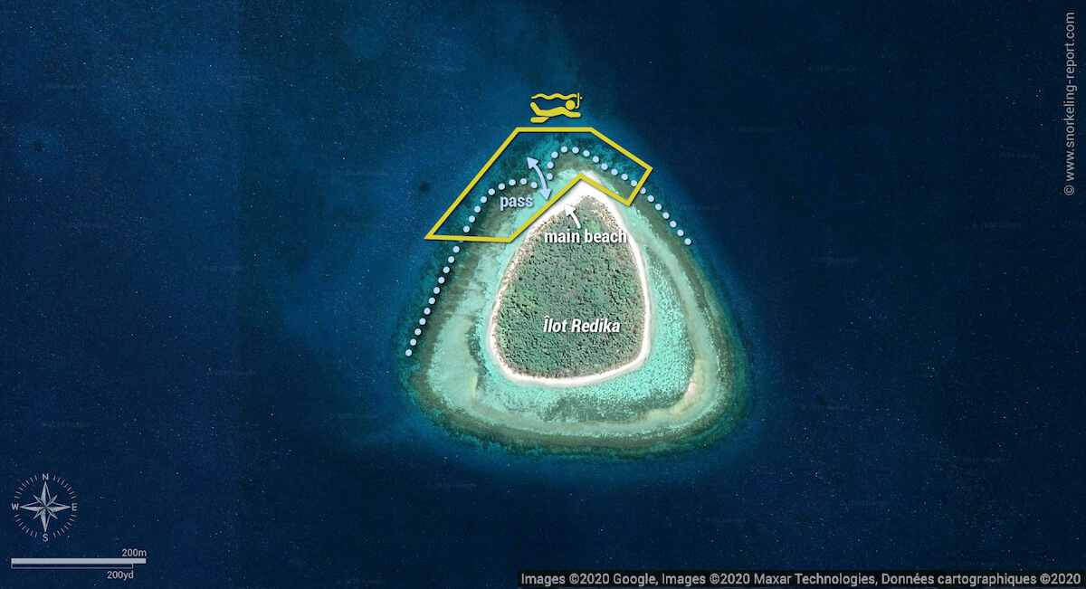 Ilot Redika snorkeling map, New Caledonia