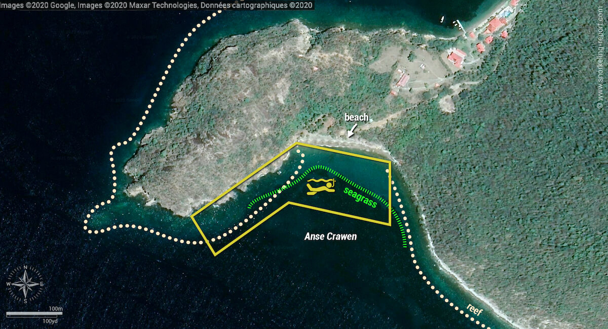 Anse Crawen snorkeling map