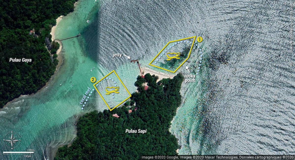 Pulau Sapi snorkeling map, Sabah