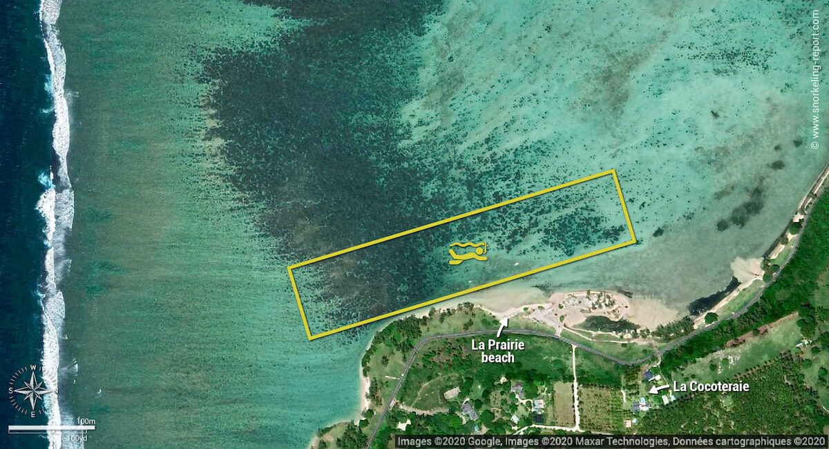 La Prairie Beach snorkeling map, Mauritius