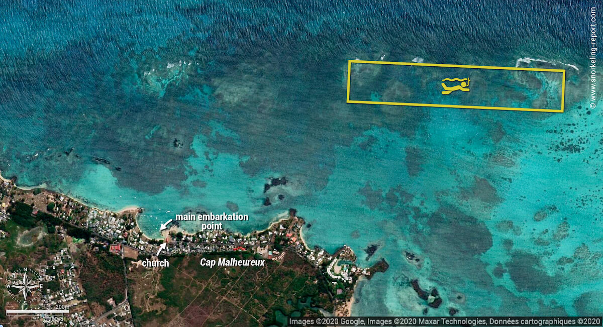 Cap Malheureux reef snorkeling map