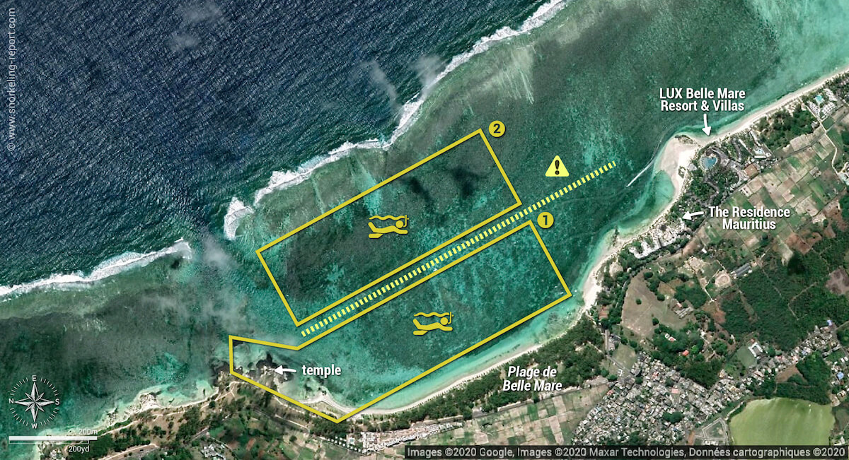 Carte snorkeling à la plage publique de Belle Mare