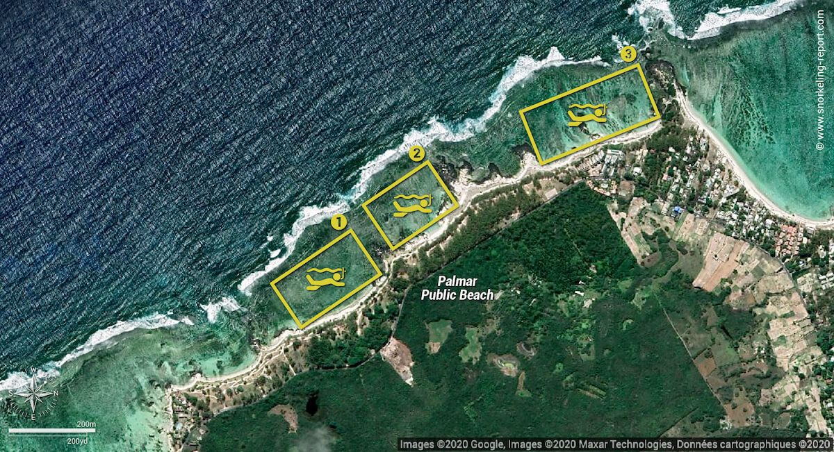 Palmar Beach snorkeling map, Mauritius