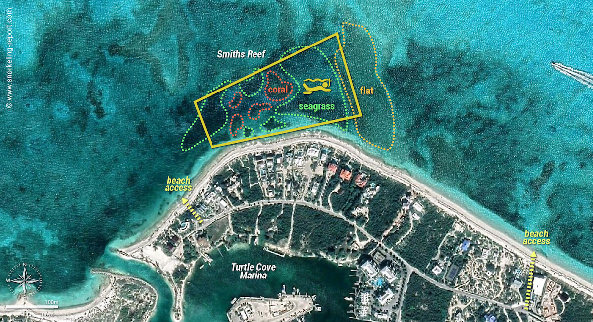 Smith's Reef snorkeling map, Turtle Cove, Providenciales