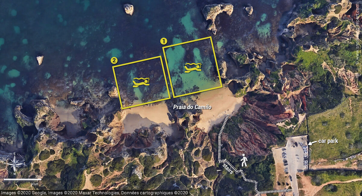 Praia do Camilo snorkeling map, Lagos