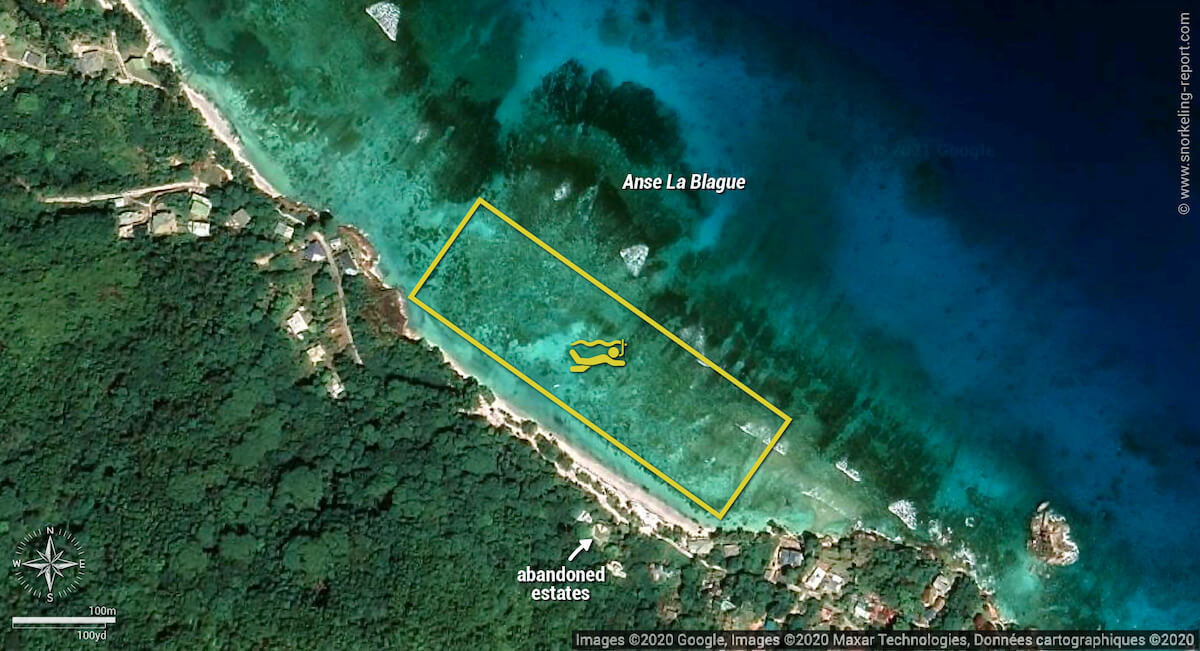 Anse La Blague snorkeling map, Praslin