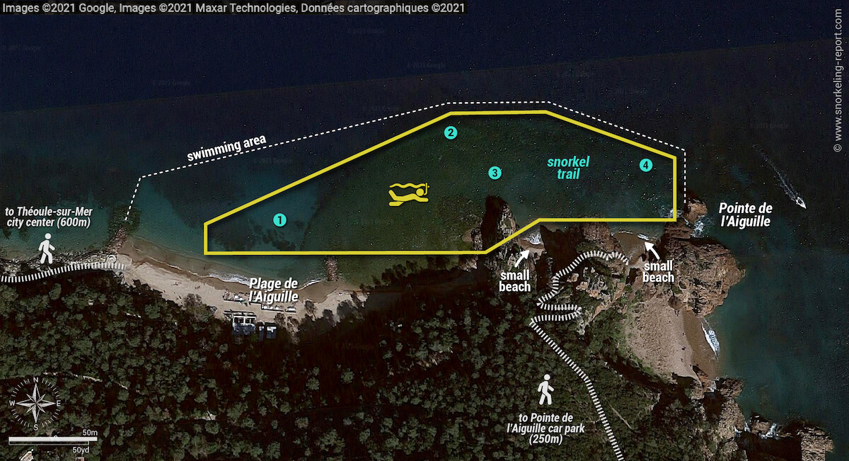Pointe de l'Aiguille underwater trail snorkeling map