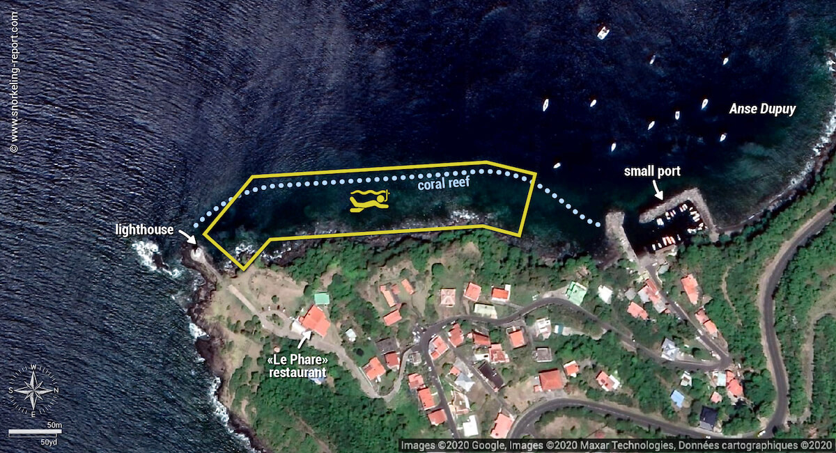 Vieux-Fort Lighthouse snorkeling map