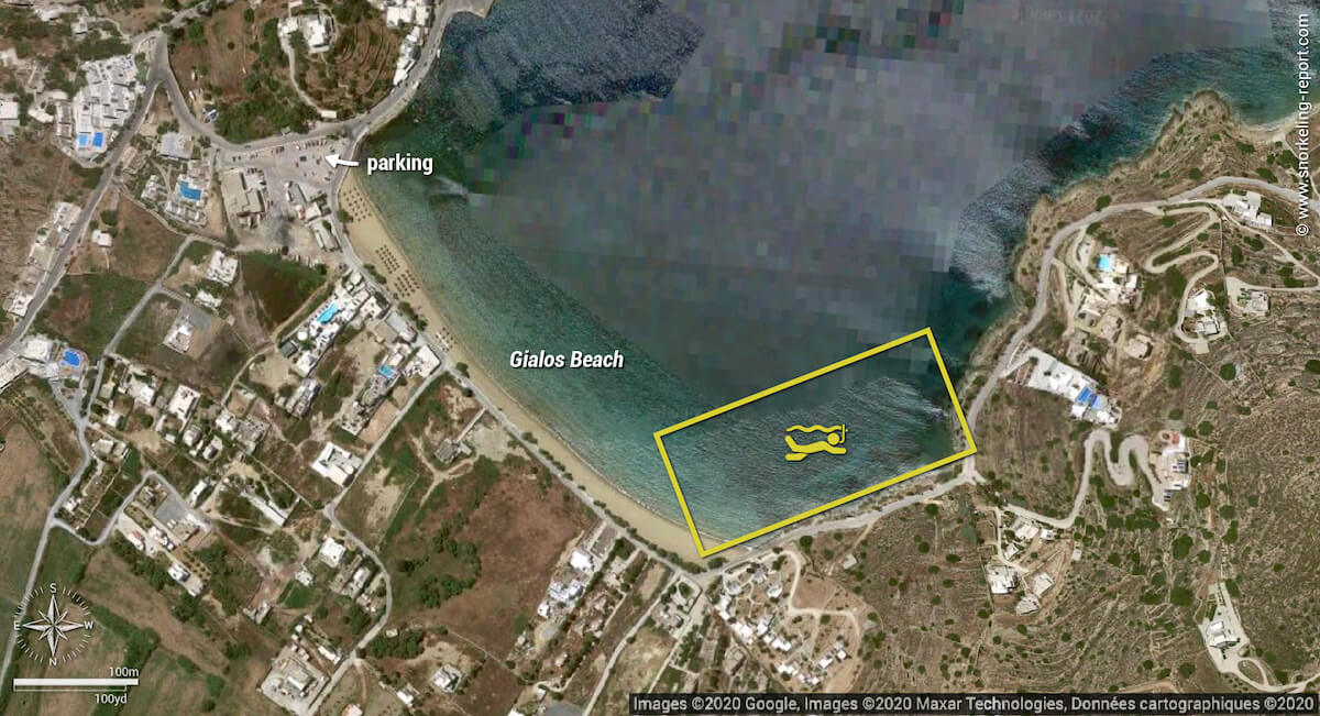 Carte snorkeling à la plage de Gialos