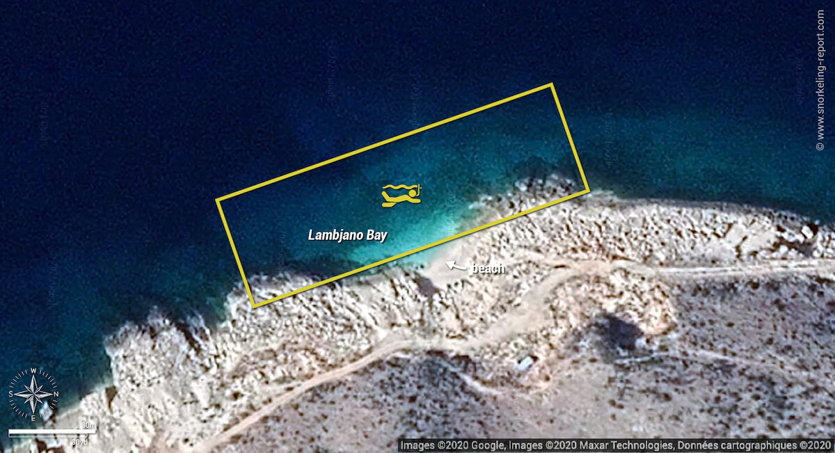 Lambjano Bay snorkeling map, Himare