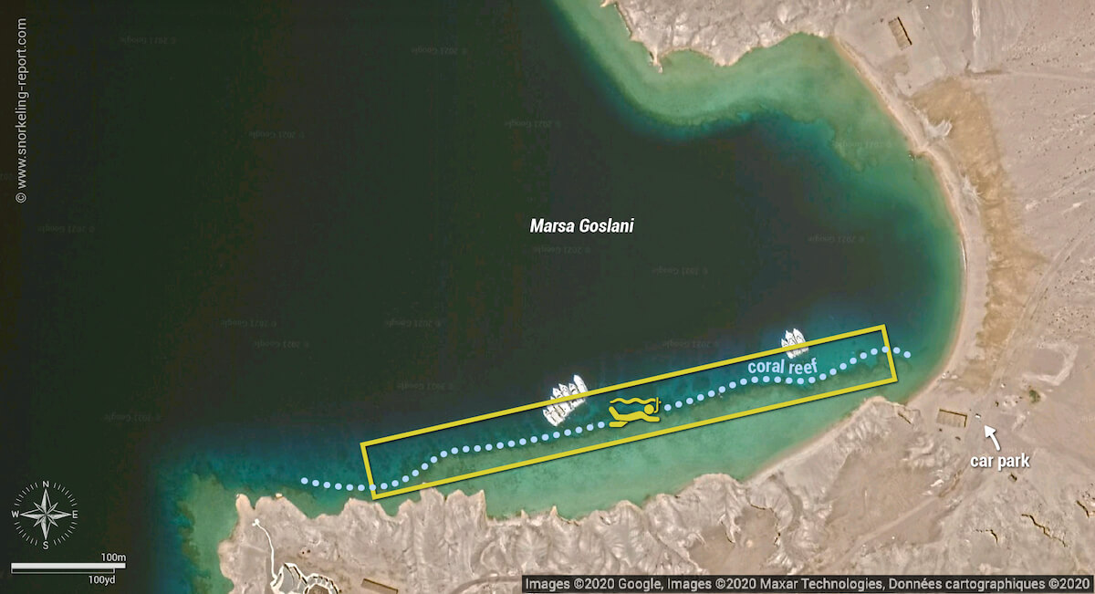 Marsa Goslani snorkeling map