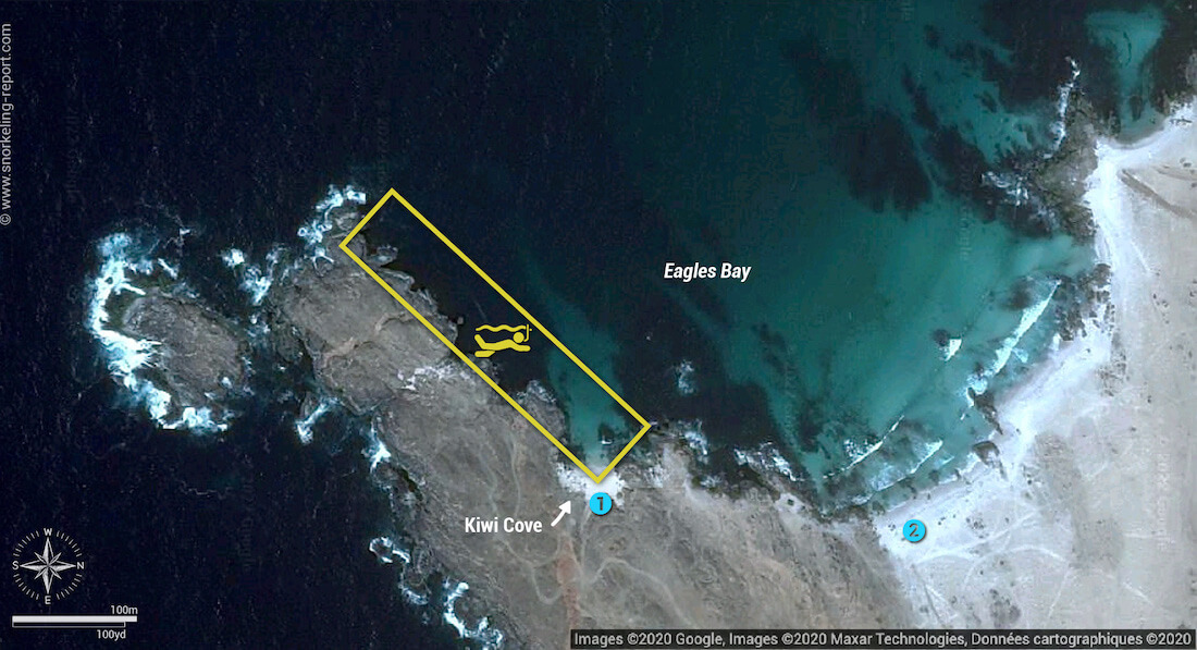 Eagles Bay and Kiwi Cove snorkeling map, Oman