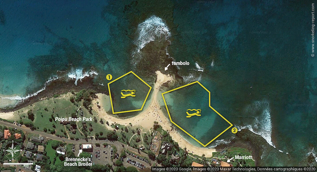 Poipu Beach Park snorkeling map