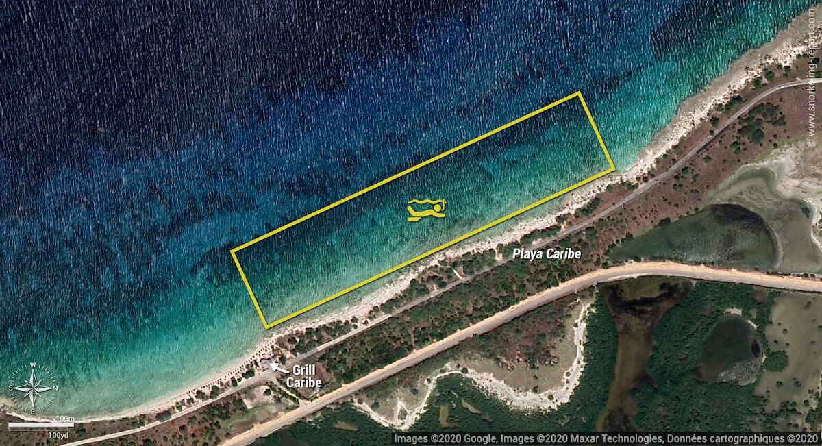 Playa Caribe snorkeling map, Cuba