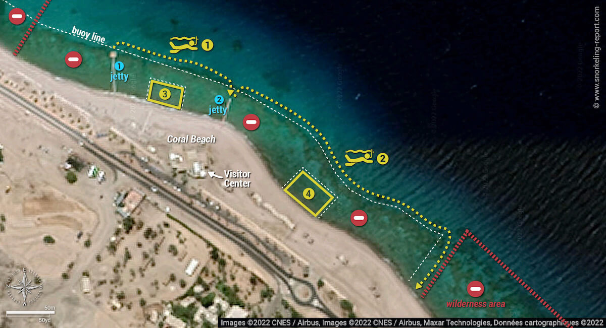 Coral Beach snorkeling map, Eilat