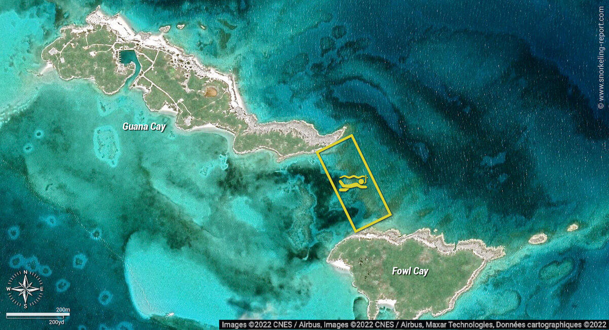 Fowl cay snorkeling map, Bahamas