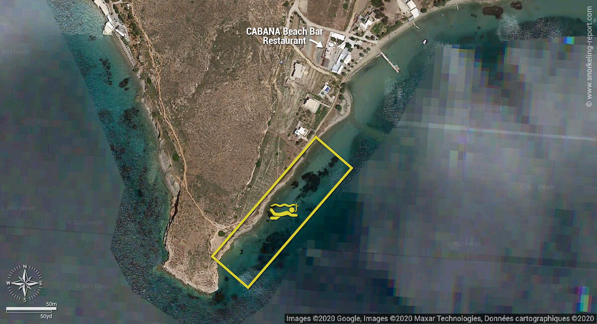 Paralia Parikia snorkeling map, Paros