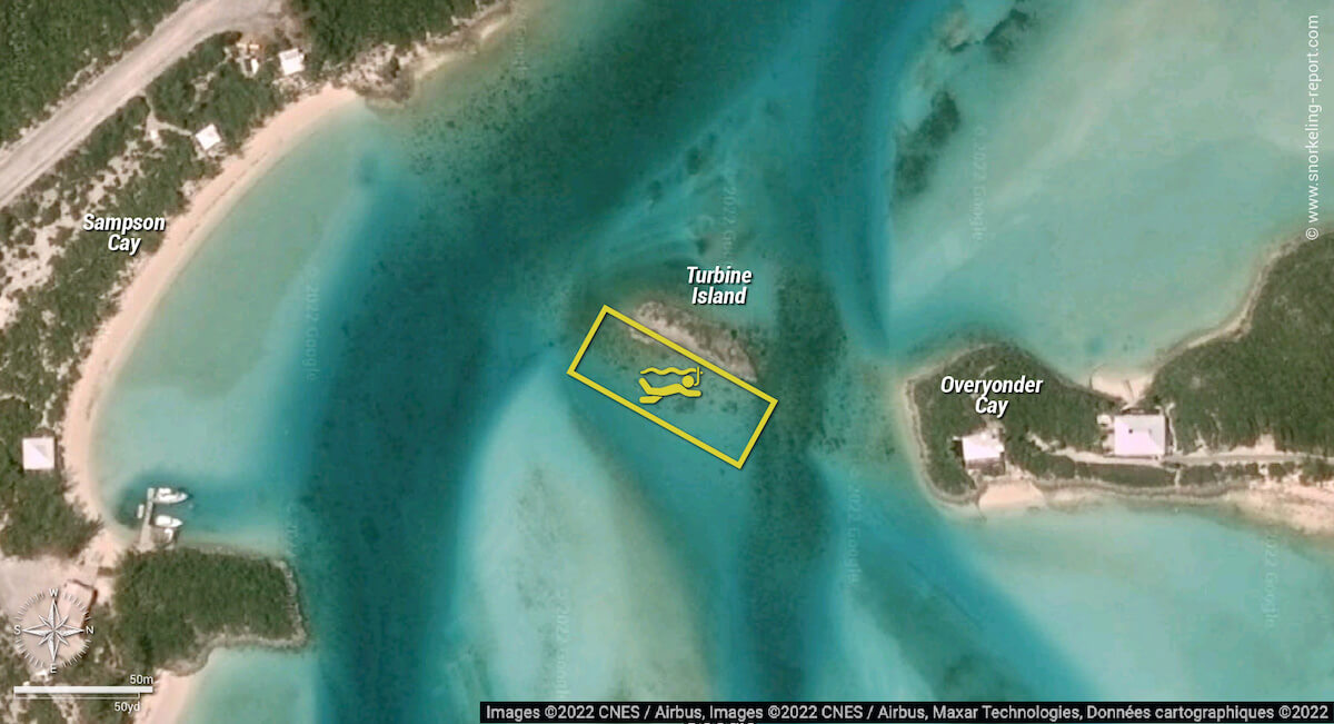 Turbine Island snorkeling map, Exumas
