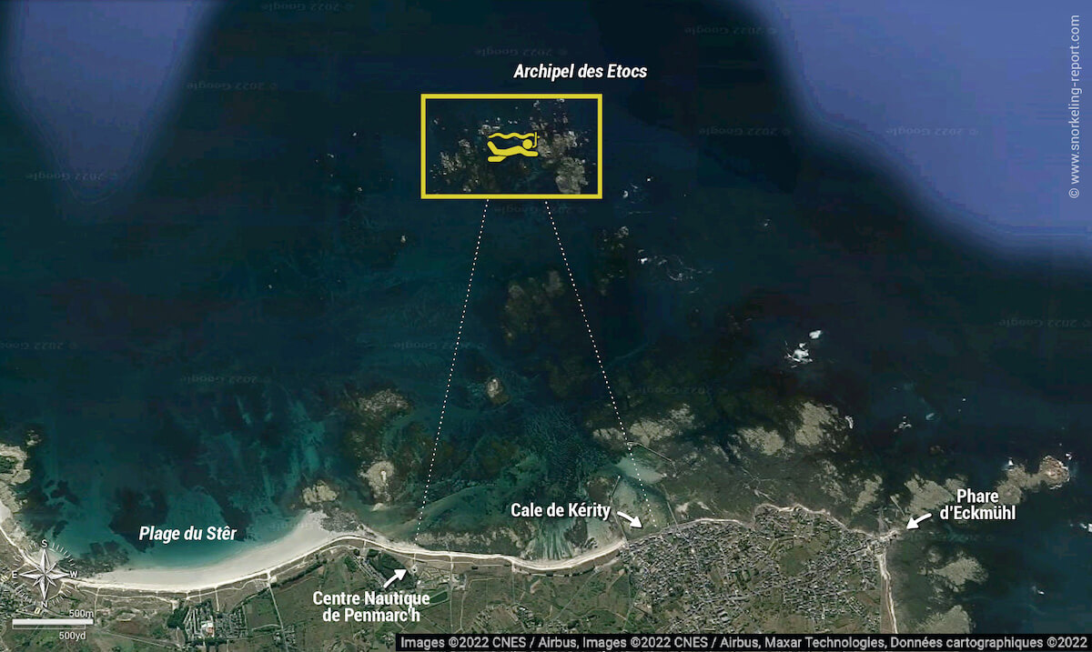 Carte snorkeling dans l'archipel des Etocs, Penmarch