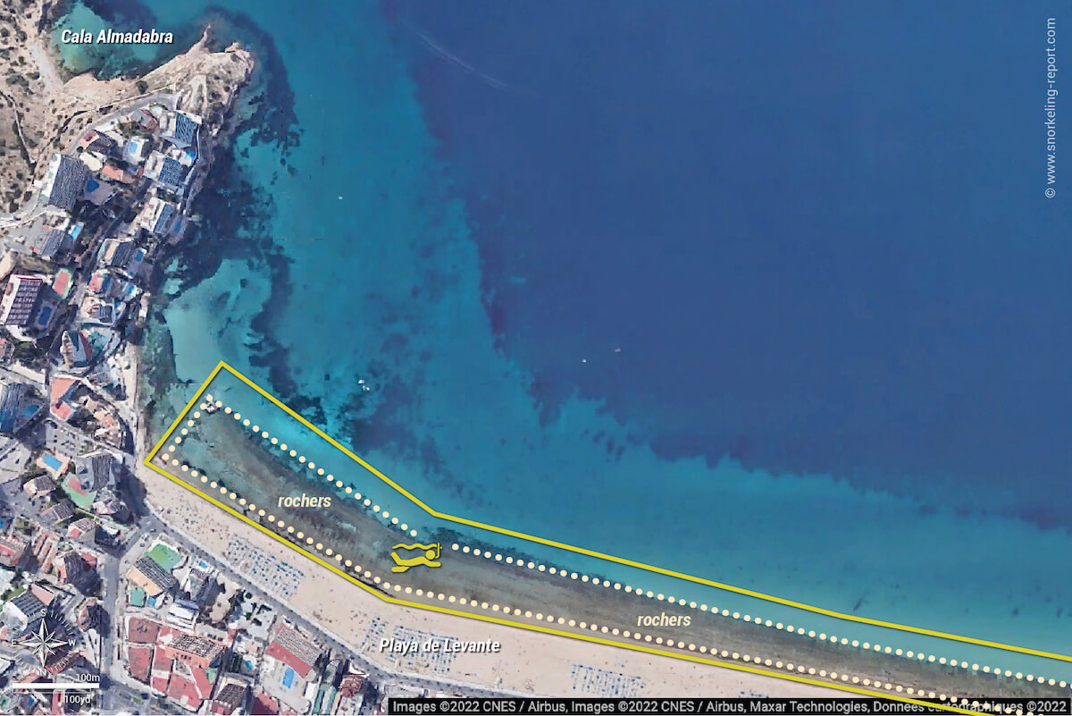 Carte snorkeling à Playa de Levante, Benidorm
