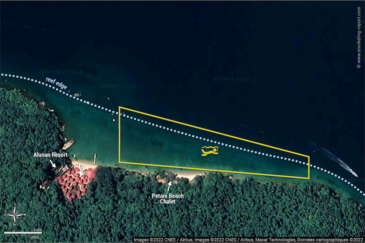 Petani Beach snorkeling map, Perhentian Kecil