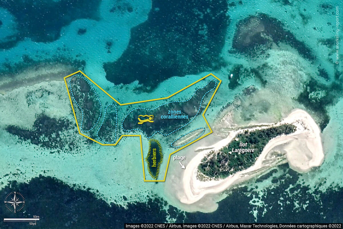 Carte snorkeling à l'Îlot Larégnère, Nouvelle-Calédonie