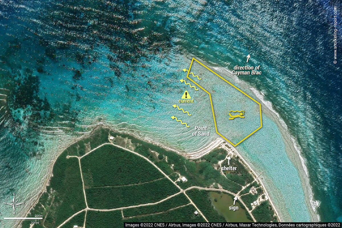 Point of Sand snorkeling map, Little Cayman