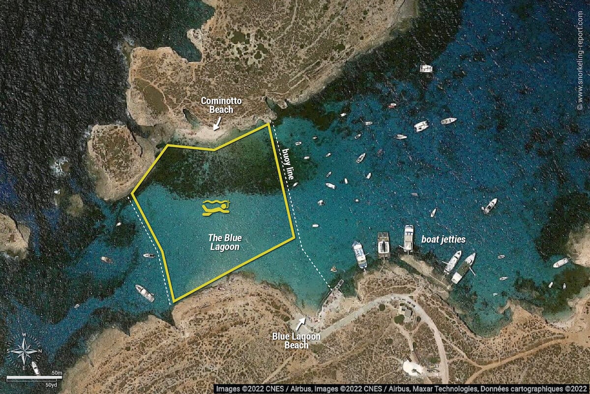 Comino's Blue Lagoon snorkeling map