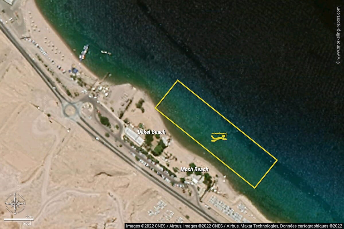 Dekel Beach snorkeling map, Eilat