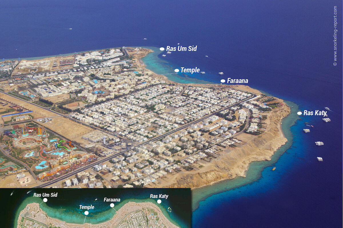 Aerial view of Hadaba - Faraana Beach snorkeling spots, Sharm el-Sheikh