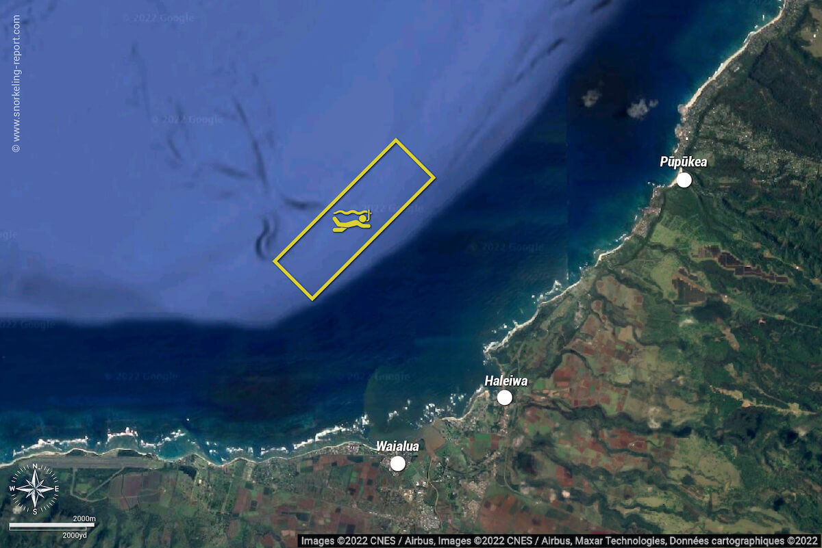 Oahu North Shore sharks snorkeling map