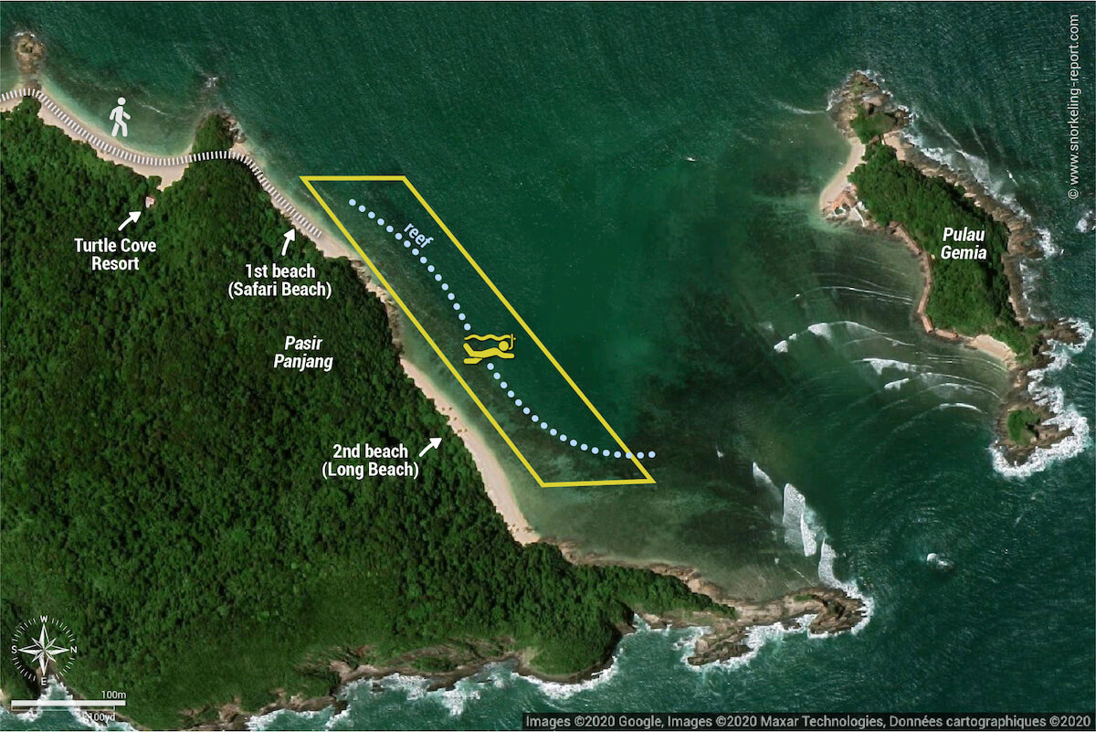 Pasir Panjang snorkeling map, Pulau Kapas
