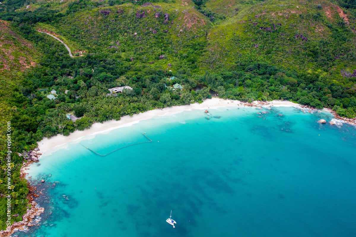 Aerial view of Anse Lazio, Praslin