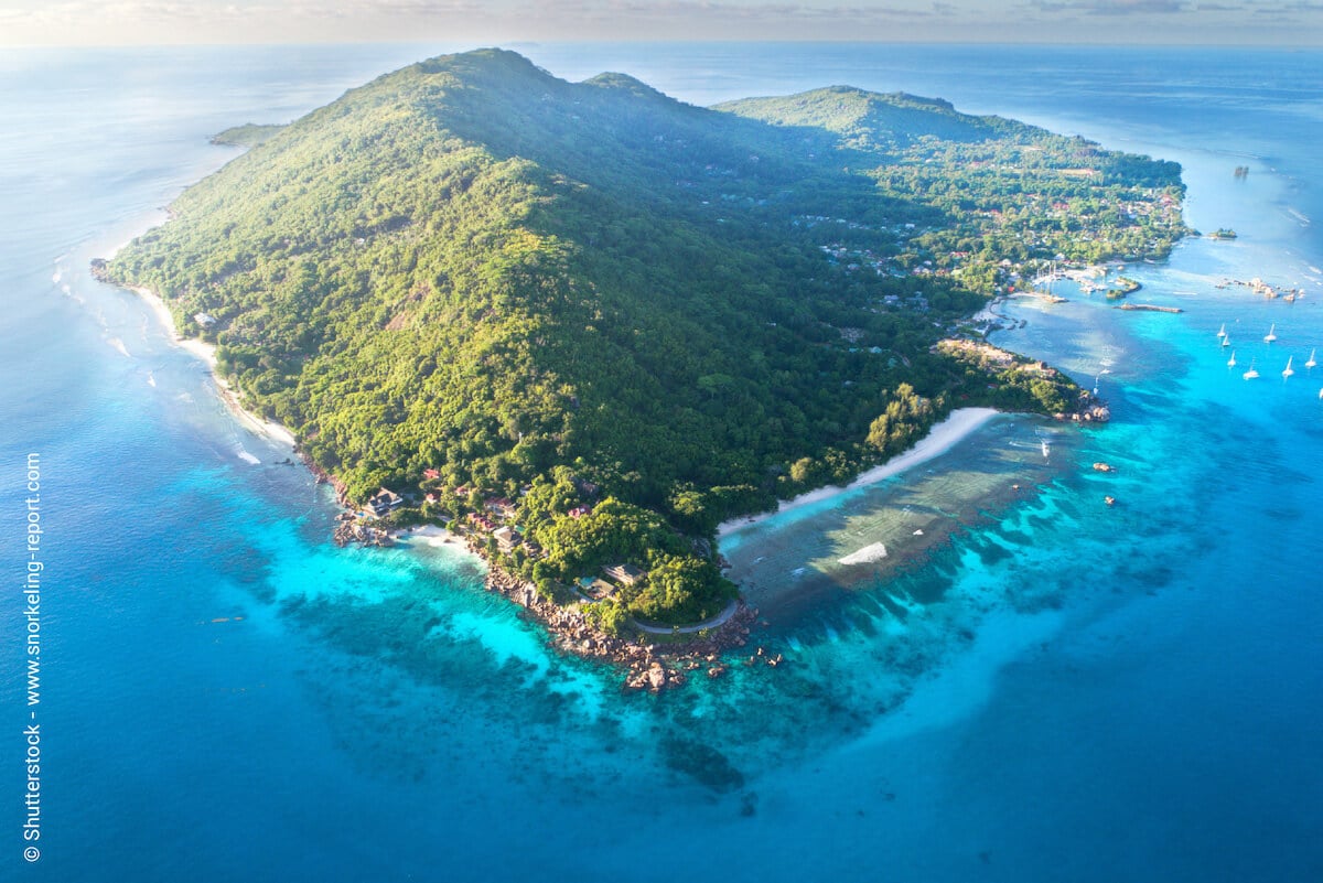 Aerial view of La Digue island, Seychelles