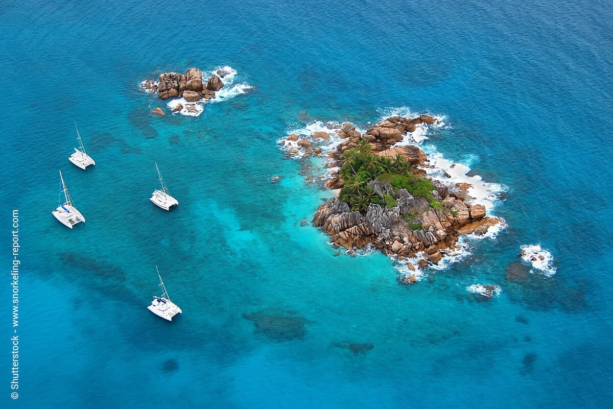 Aerial view of St Pierre island, Praslin