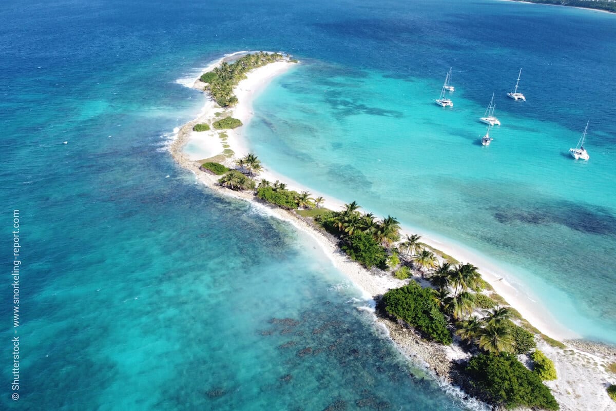 Aerial view of Sandy Island in Carriacou