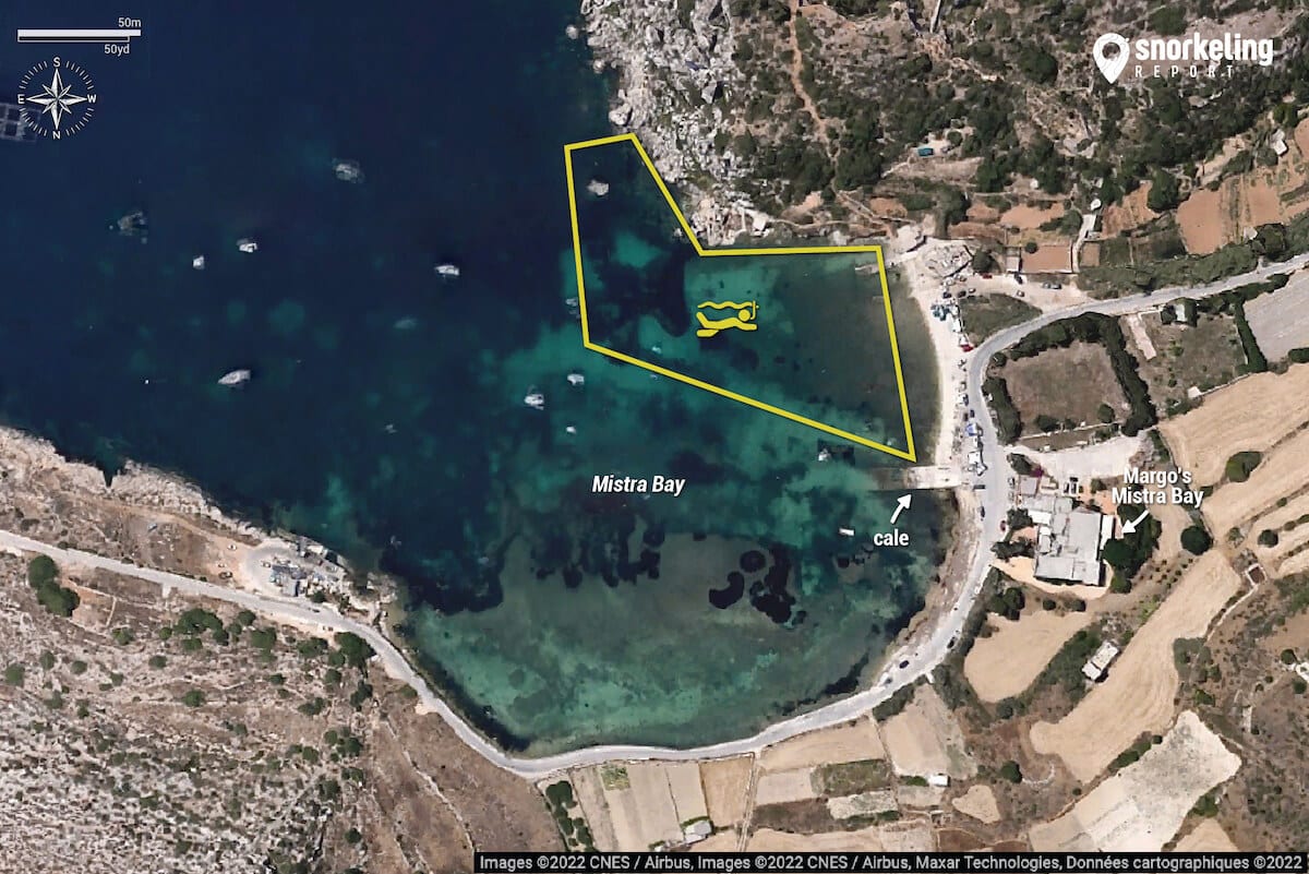 Carte snorkeling à Mistra Bay, Malte