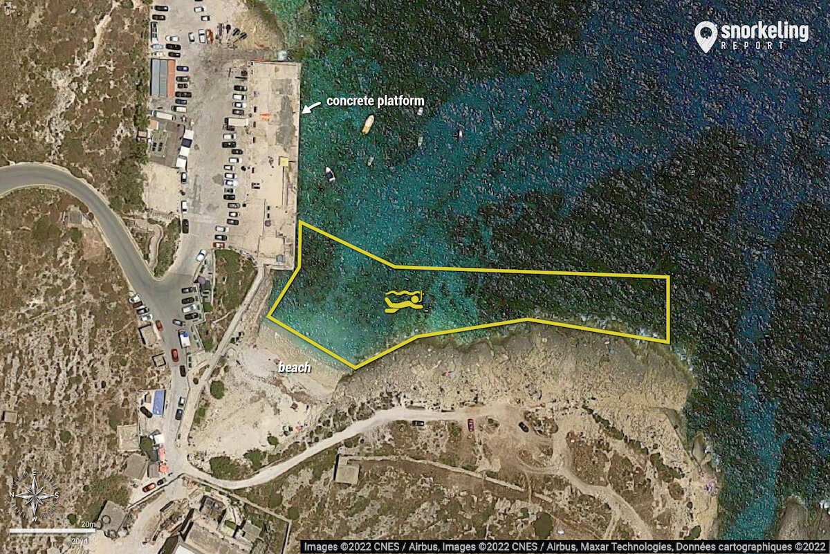 Hondoq ir-Rummien snorkeling map, Malta